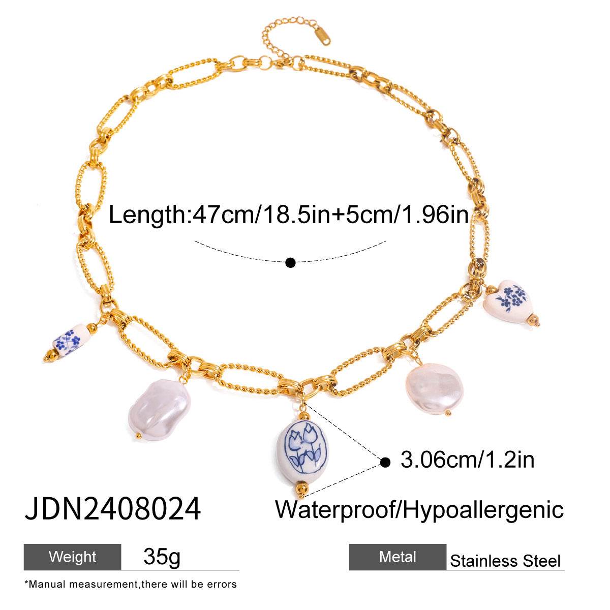 Gouden Ketting met Delfts Blauwe Charms