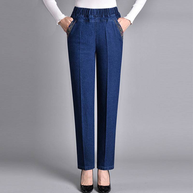 Women's jeans with side pockets and elastic waist